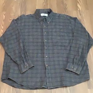 River Trader Shirt Button Down Mens Size XXL  Gray Blue Plaid Long Sleeve Cotton